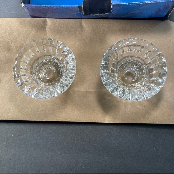 Vntge Crystal Candleholder set Ornate Round Design W/ 1.5' Lift made in Malaysia - Picture 6 of 16